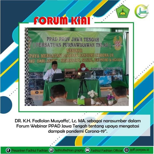 DR. KH. Fadlolan Musyaffa' Lc., MA. sebagai narasumber dalam acara Webinar PPAD Jawa tengah mengenai penanganan dampak pandemi dengan tema "Upaya Menangani Dampak Pandemi Corona Ditinjau Dari Aspek Agama"
