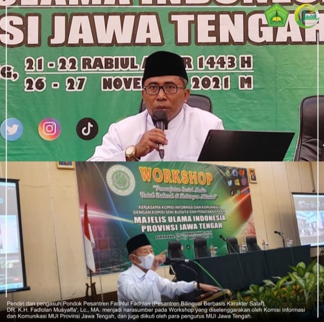 Pendiri dan pengasuh Pondok Pesantren Fadhlul Fadhlan (Pesantren Bilingual Berbasis Karakter Salaf), DR. K.H. Fadlolan Musyaffa', Lc., MA. menjadi narasumber pada Workshop yang diselenggarakan oleh Komisi Informasi dan Komunikasi MUI Provinsi Jawa Tengah yang mengusung tema "Pemanfaatan Media Sosial untuk Dakwah Di Kalangan Millenial"