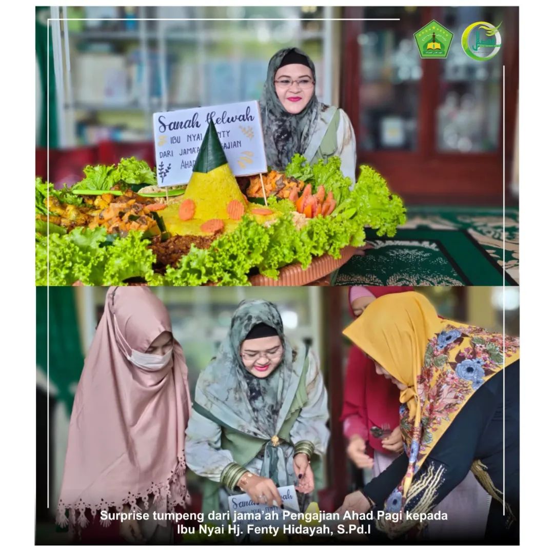 Surprise Tumpeng dari Jamaah Pengajian Ahad Pagi Kepada Ibu Nyai Hj Fenty Hidayah, S.Pd Pengasuh Pondok Pesantren Fadhlul Fadhlan (Pesantren Bilingual Berbasis Karakter Salaf) Semarang, dalam Rangka Memperingati Hari Kelahiran Beliau yang Bertepatan pada tgl 17 Febuari Lalu