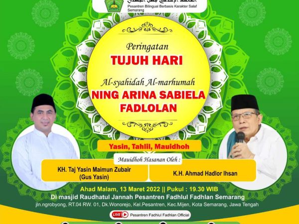Peringatan 7 Hari Al-Syahidah Al-Marhumah Ning Arina Sabiela Fadlolan