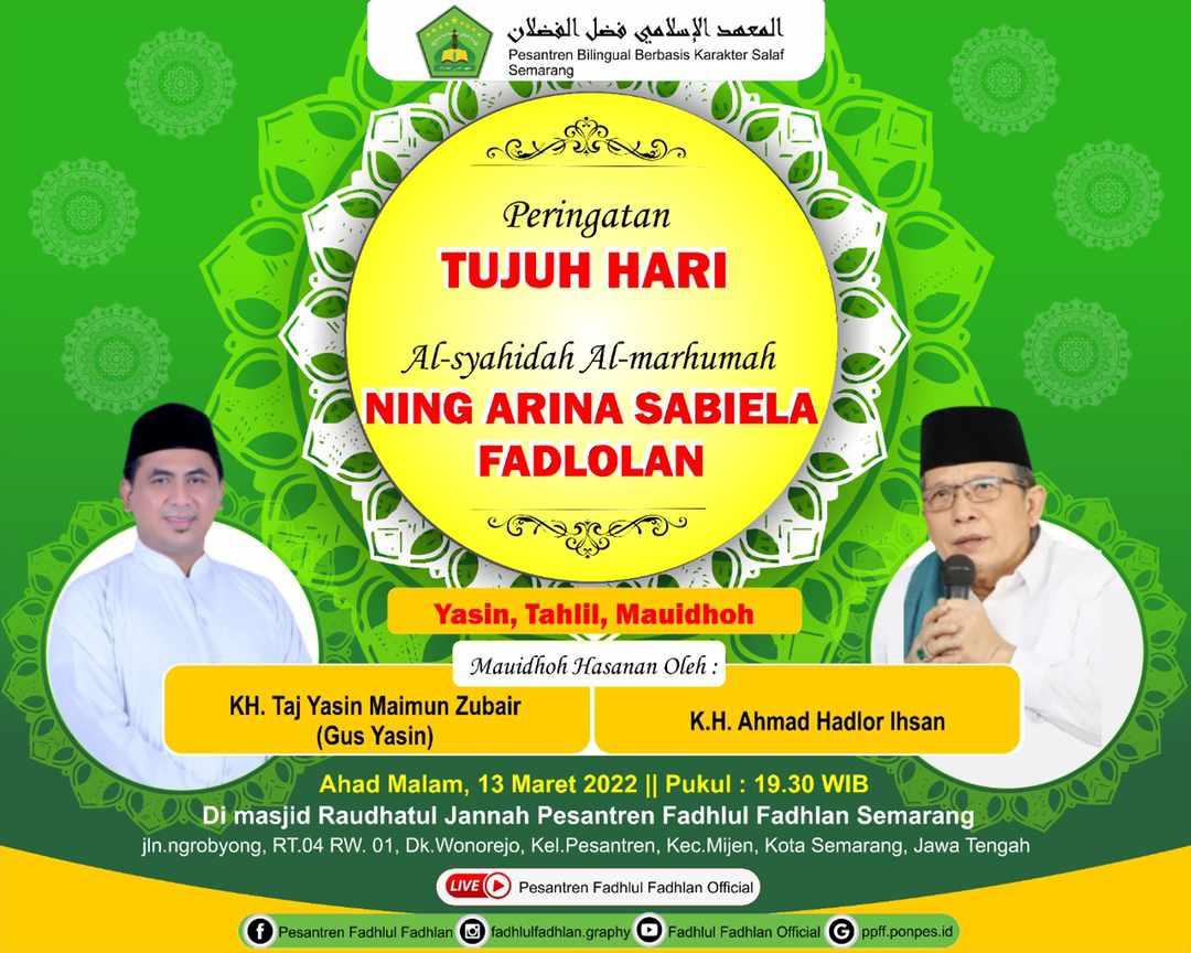 Peringatan 7 Hari Al-Syahidah Al-Marhumah Ning Arina Sabiela Fadlolan